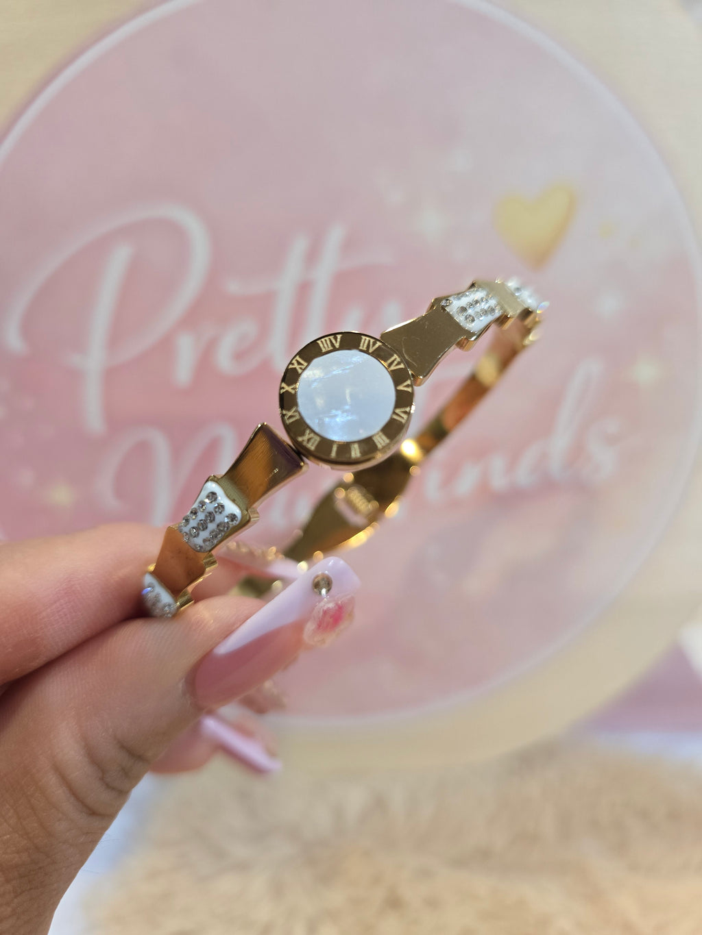 White gold time Bangle
