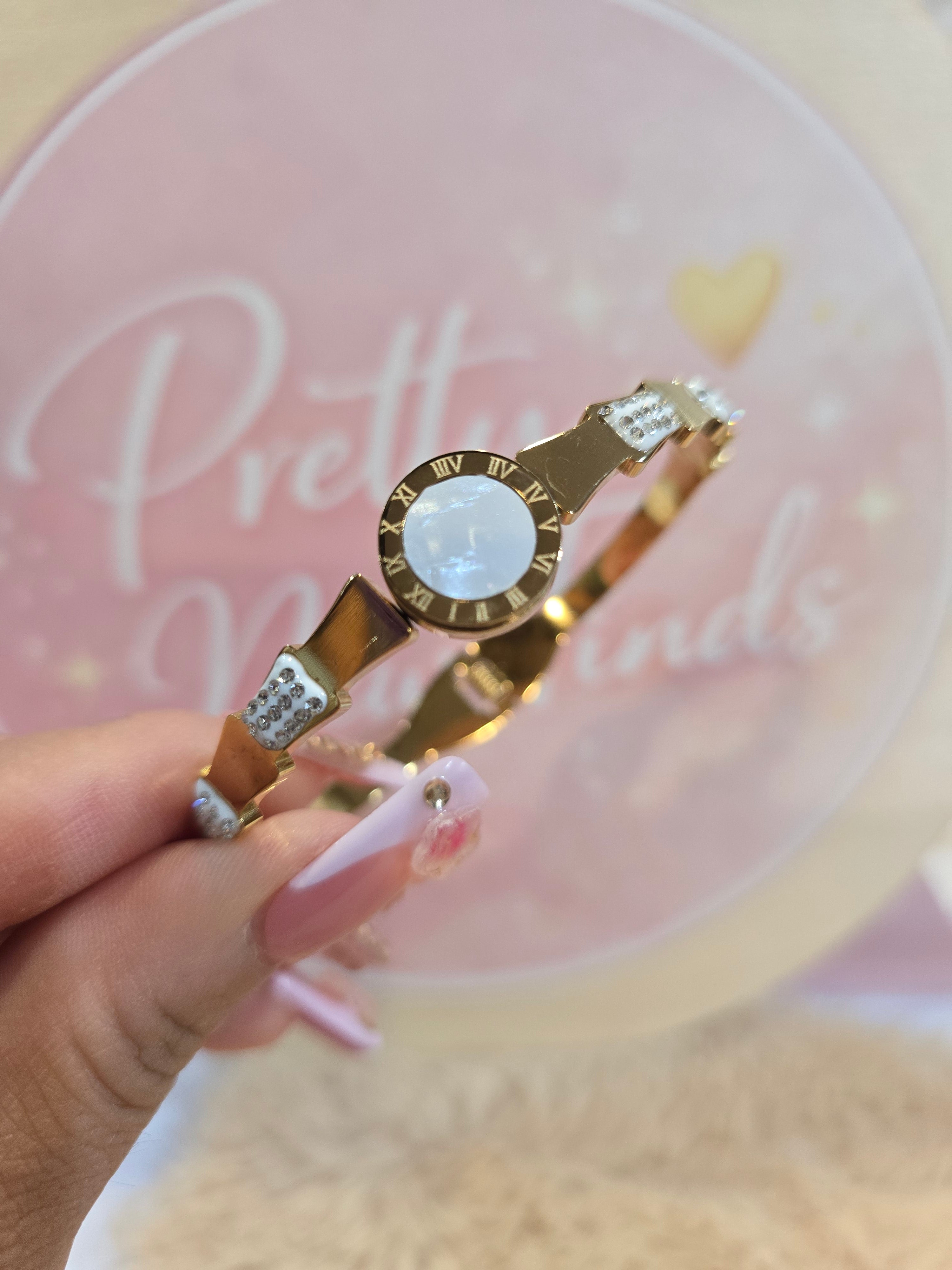 White gold time Bangle