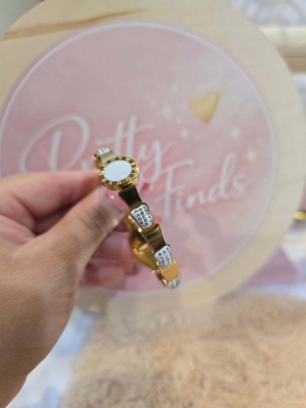 White gold time Bangle