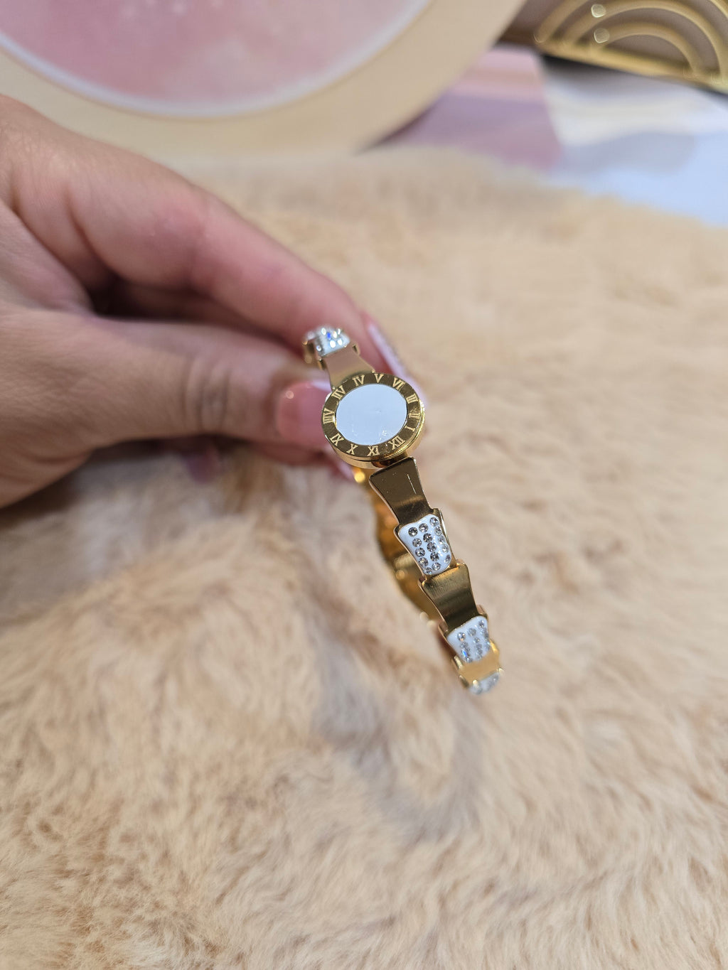 White gold time Bangle