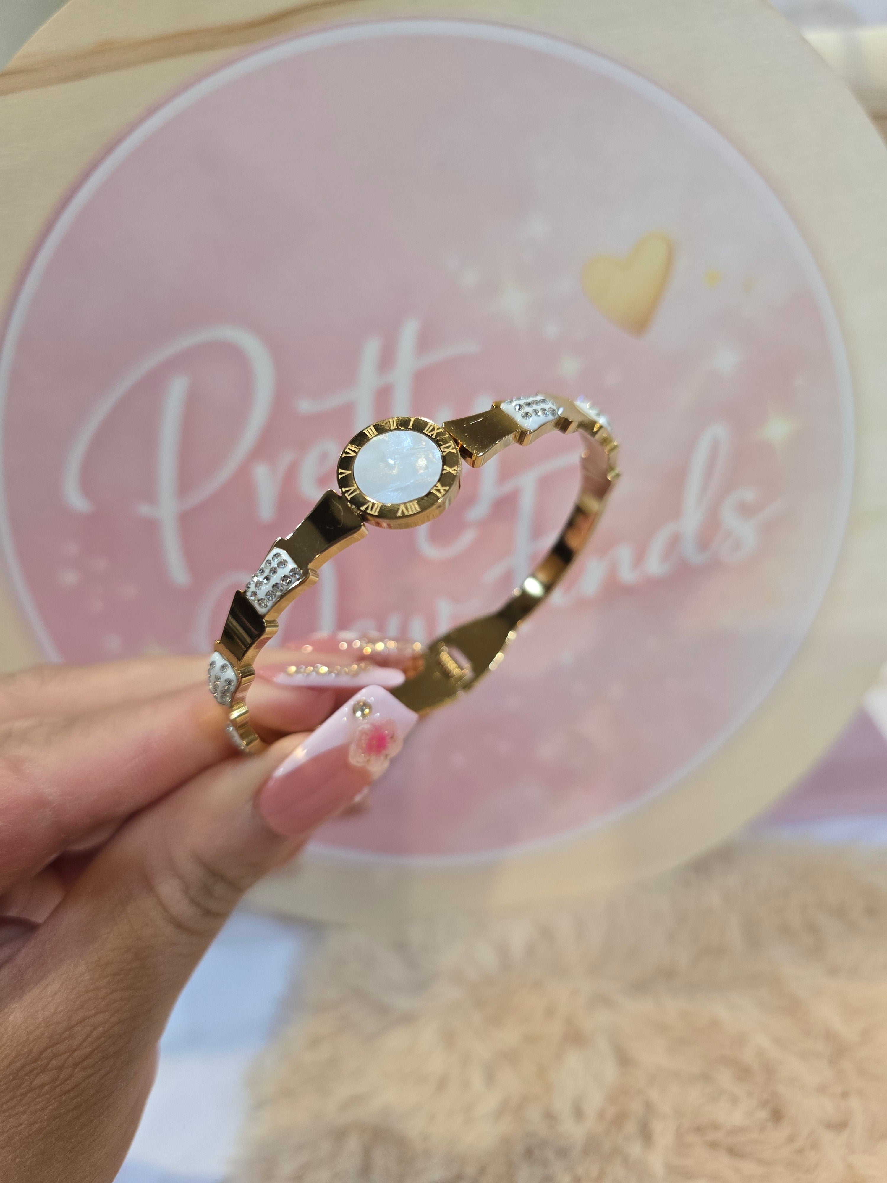 White gold time Bangle