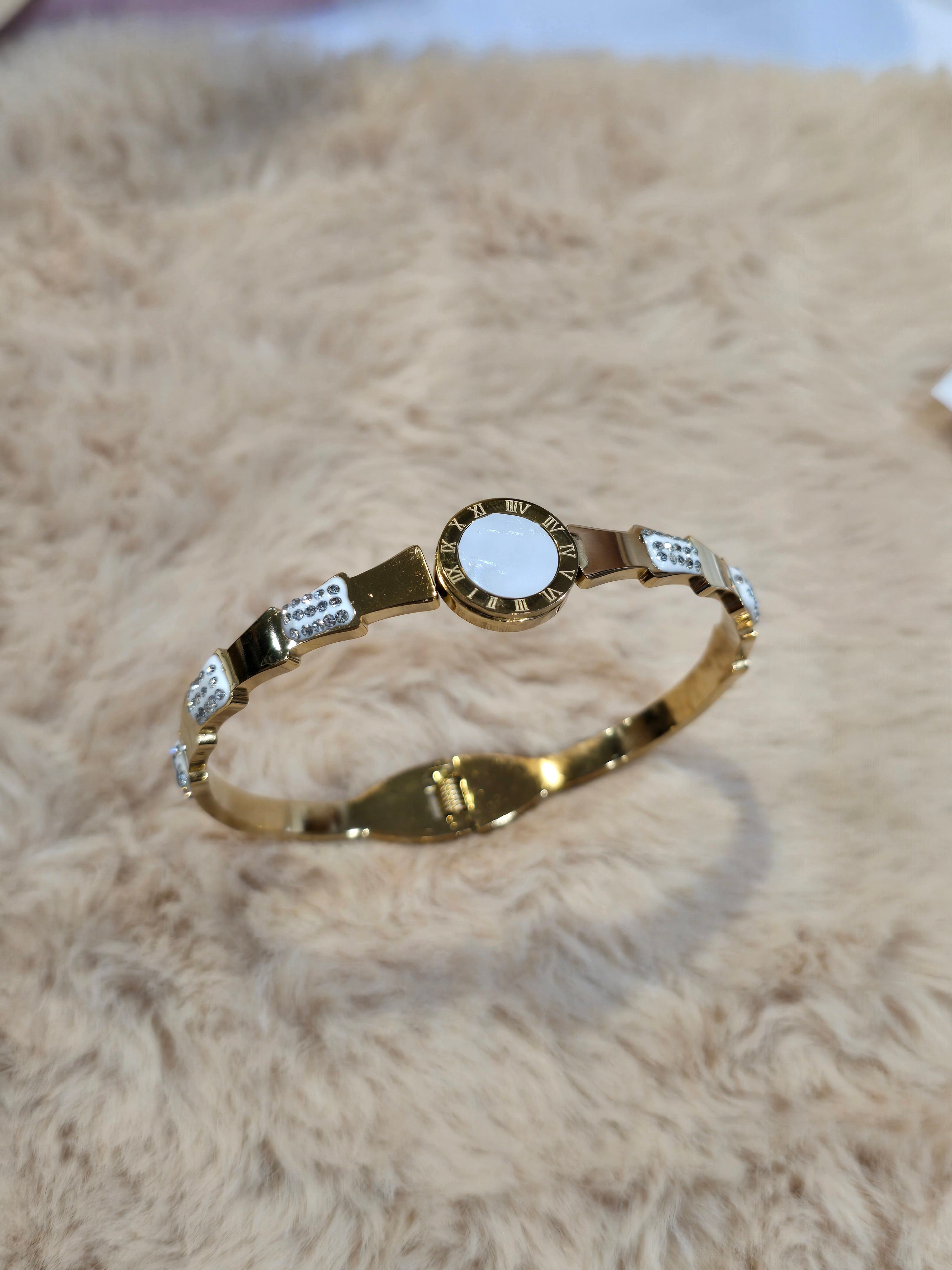 White gold time Bangle